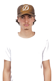 Cursive Denim Worker Cap - Brown Washed