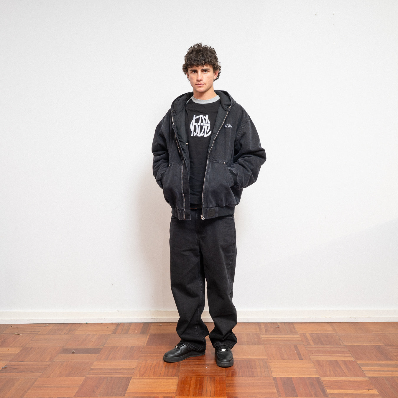 HDL Hooded Quilted Denim Jacket - Black