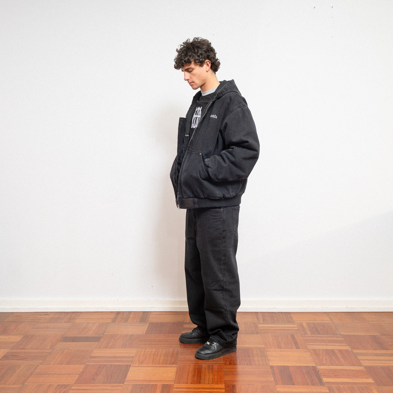 HDL Hooded Quilted Denim Jacket - Black