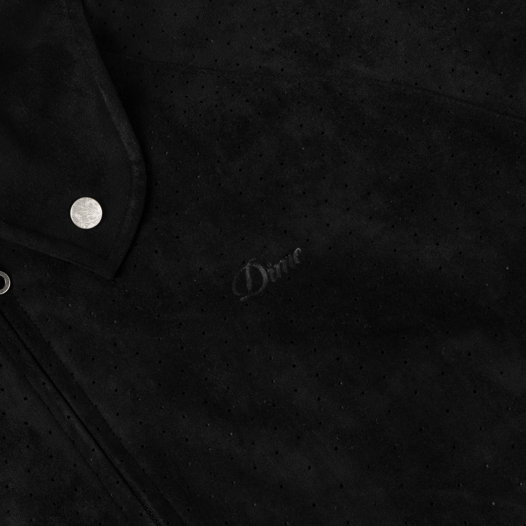 Perforated Faux Suede Jacket - Black