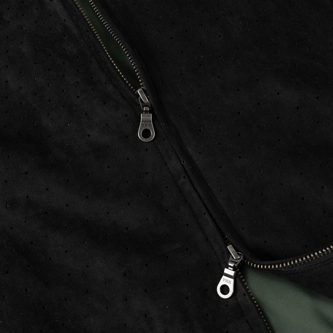 Perforated Faux Suede Jacket - Black
