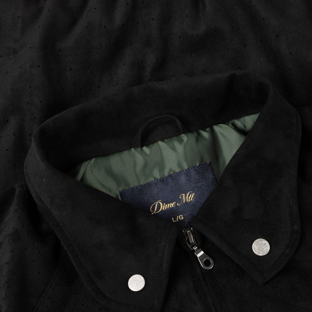 Perforated Faux Suede Jacket - Black