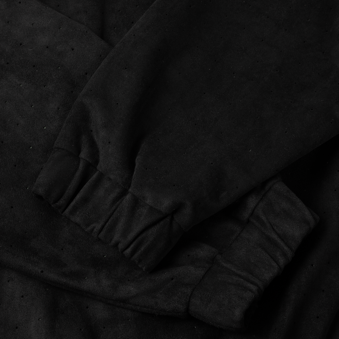 Perforated Faux Suede Jacket - Black