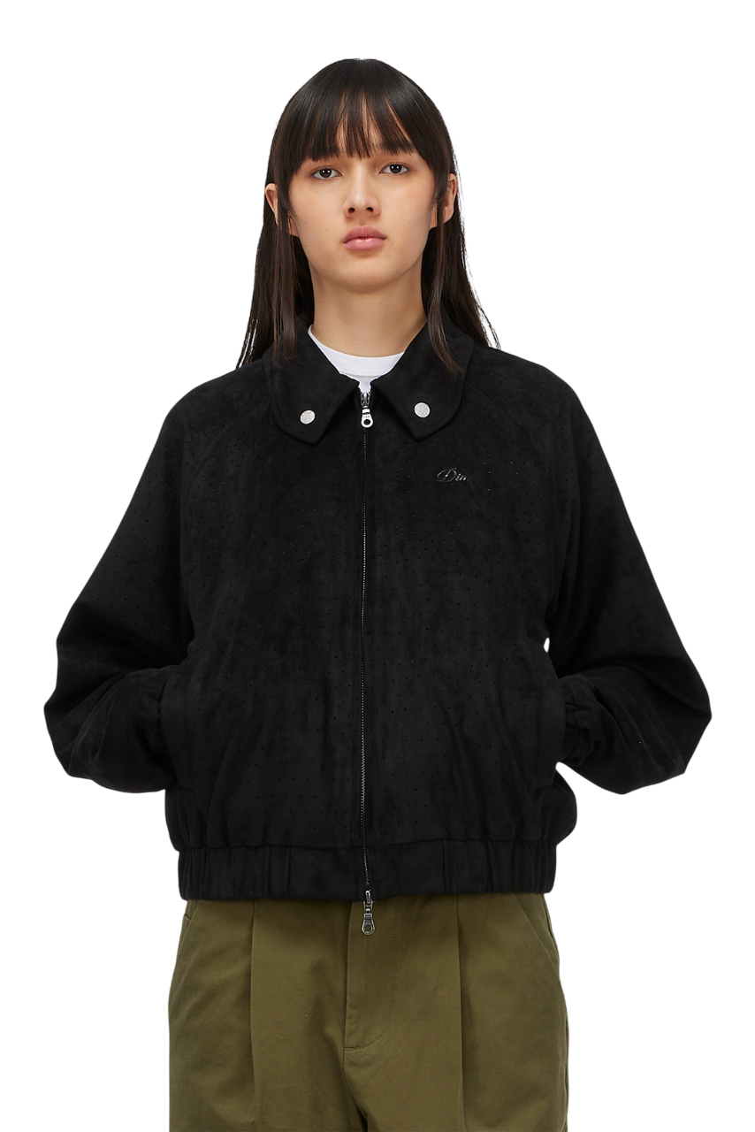 Perforated Faux Suede Jacket - Black