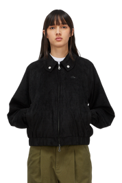Perforated Faux Suede Jacket - Black