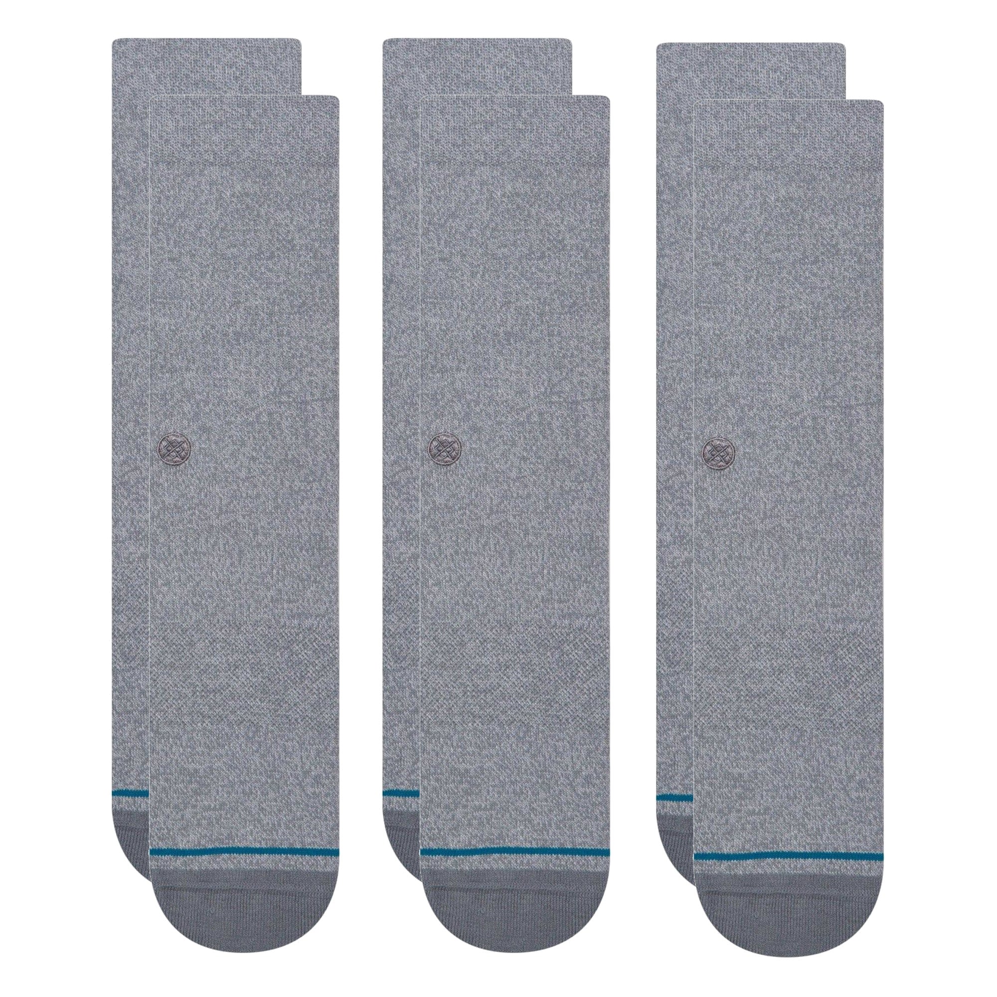 Icon Crew Socks 3 Pack - Grey Heather