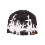 Faux Mohair Skull Beanie - Black/White