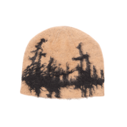 Faux Mohair Skull Beanie - Tan/Black