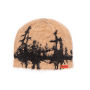Faux Mohair Skull Beanie - Tan/Black