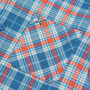 Chemise en Toile Carreautée à Boutons - Bleu