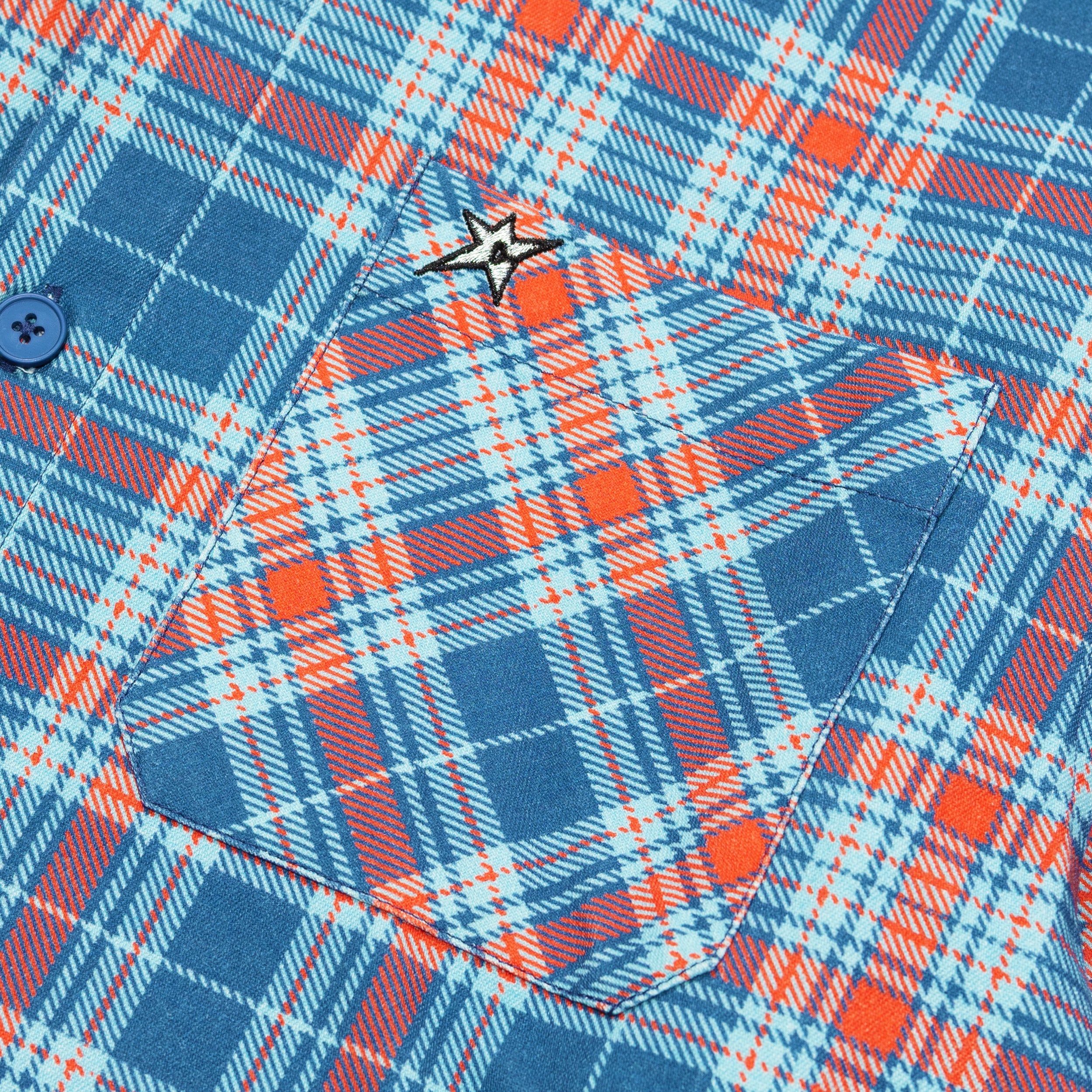 Chemise en Toile Carreautée à Boutons - Bleu