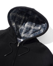 Plaid Lined Zip-Thru Hood - Black