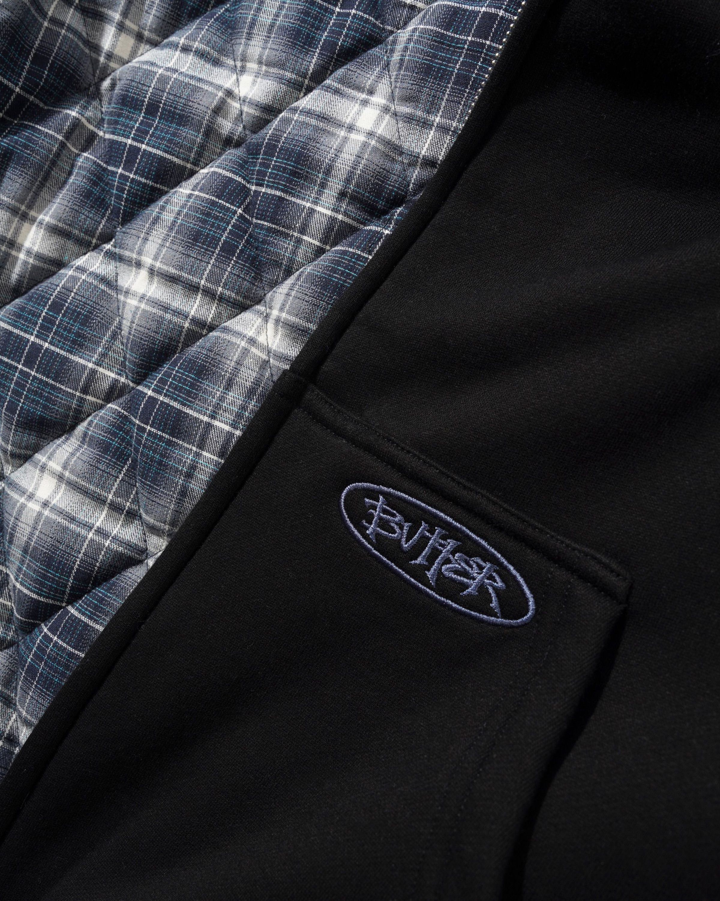 Plaid Lined Zip-Thru Hood - Black