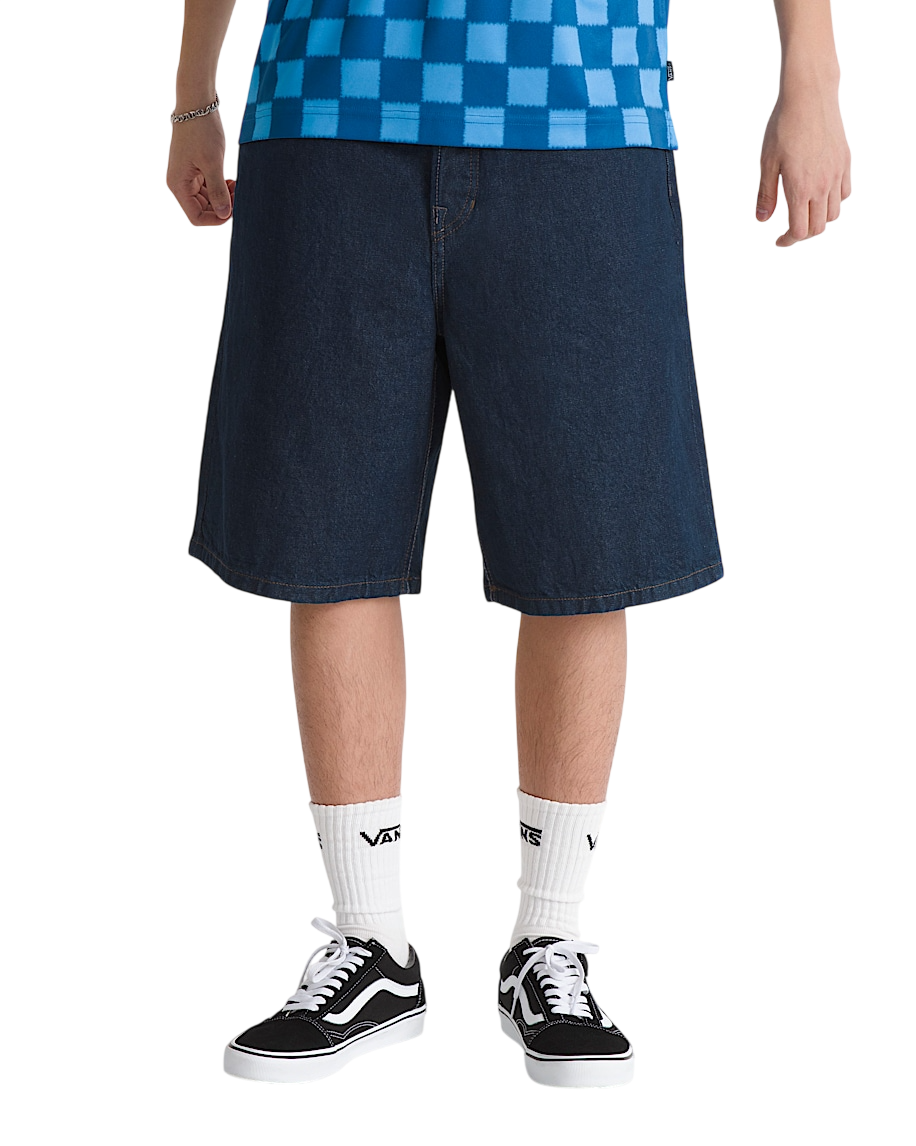 Premium Check-5 Short En Denim Baggy - Bleu Dark Rinse