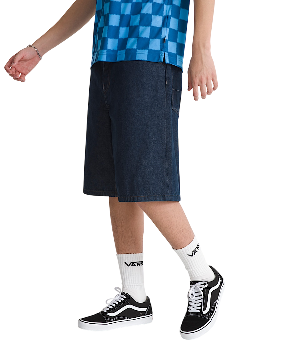Premium Check-5 Short En Denim Baggy - Bleu Dark Rinse