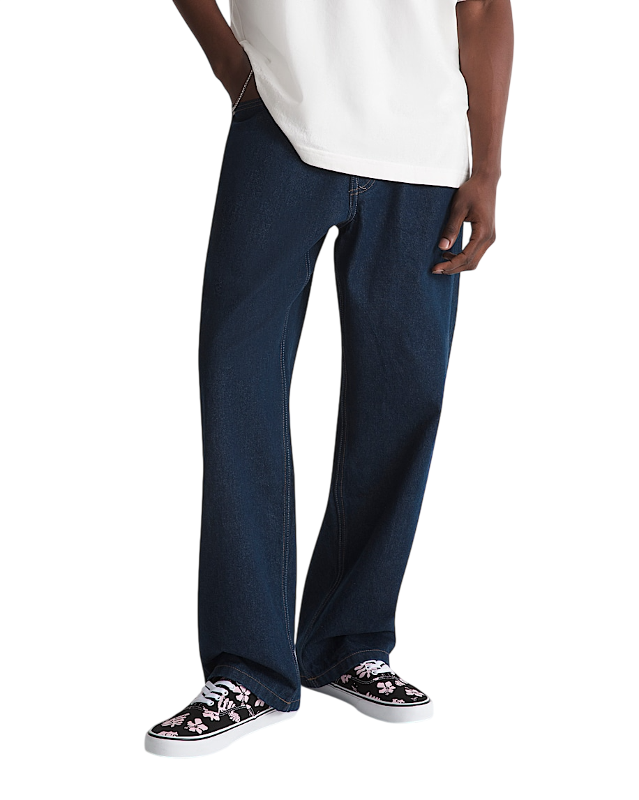 Premium Check-5 Loose Denim Pants - Dark Rinse Blue