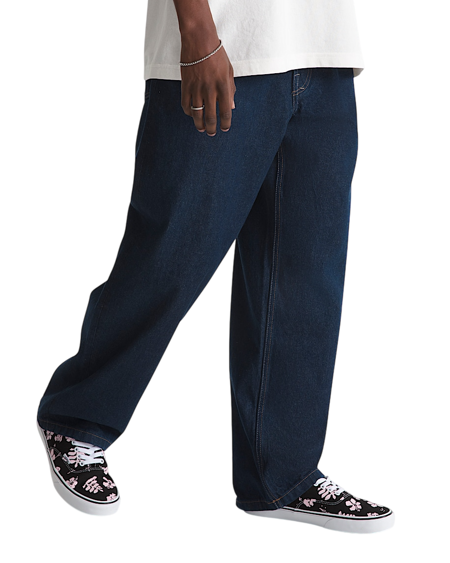 Premium Check-5 Loose Denim Pants - Dark Rinse Blue