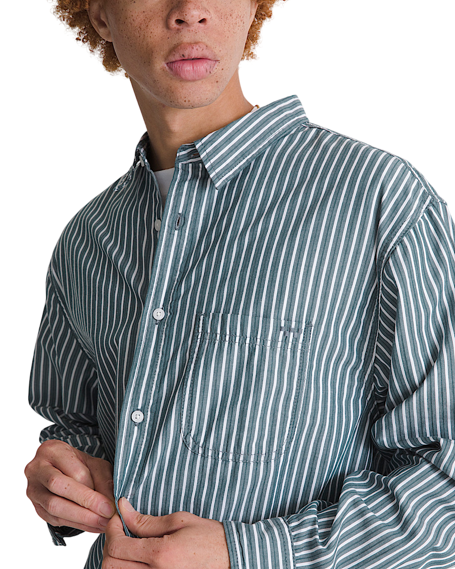 Chemise Premium Dobby Stripe Manches Longues - Vert Olive Mousseux