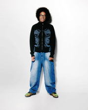 Dragon Zip-Thru Knit Sweater - Black