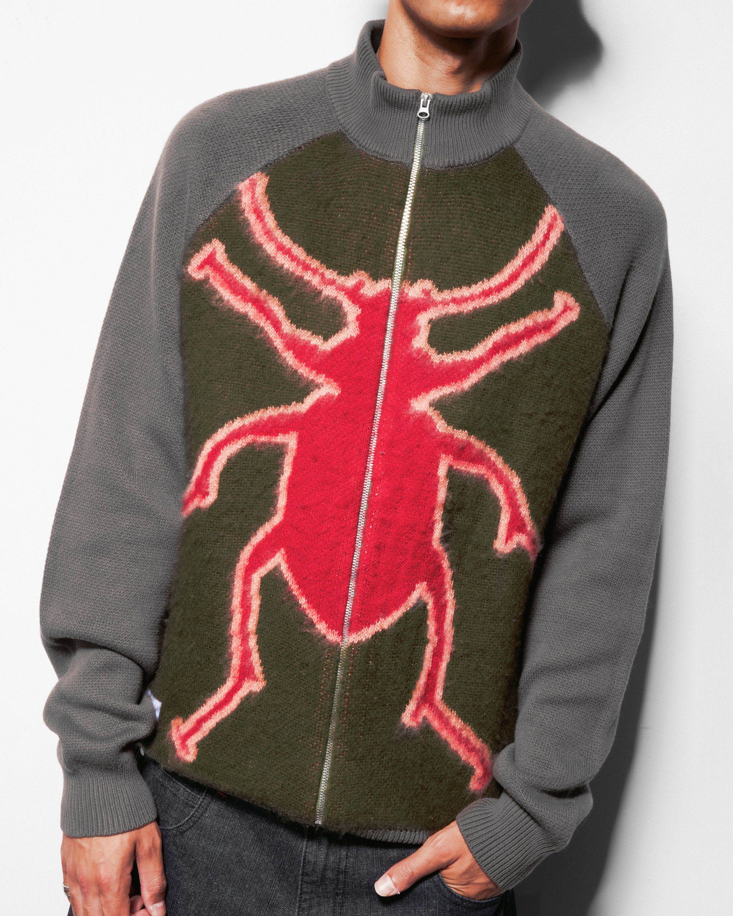 Beetle Zip-Thru Knit Sweater - Olive
