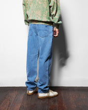 Straight Leg Denim Jeans - Distressed Indigo