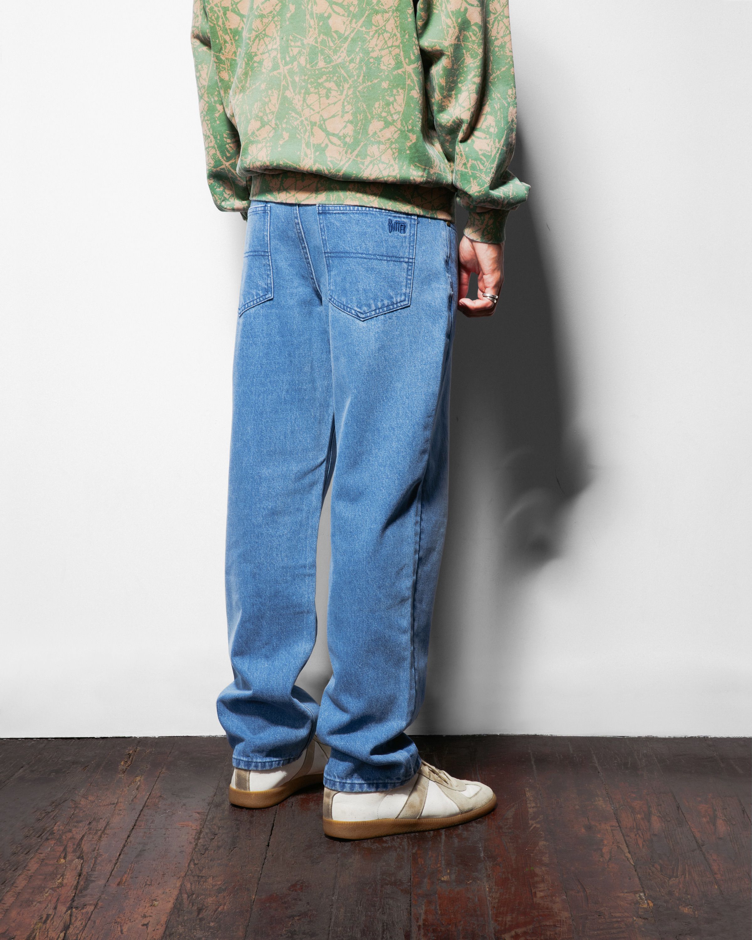 Straight Leg Denim Jeans - Distressed Indigo