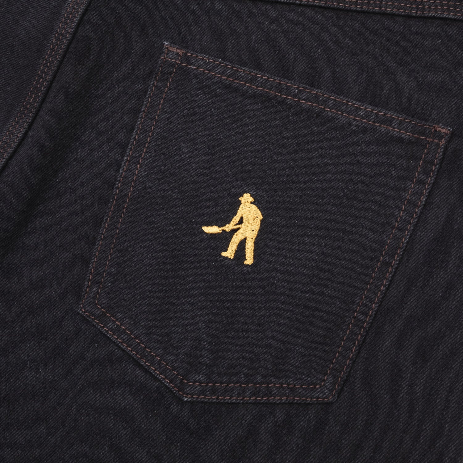 Workers Club Short en Denim - Noir Délavé/Couture Marron