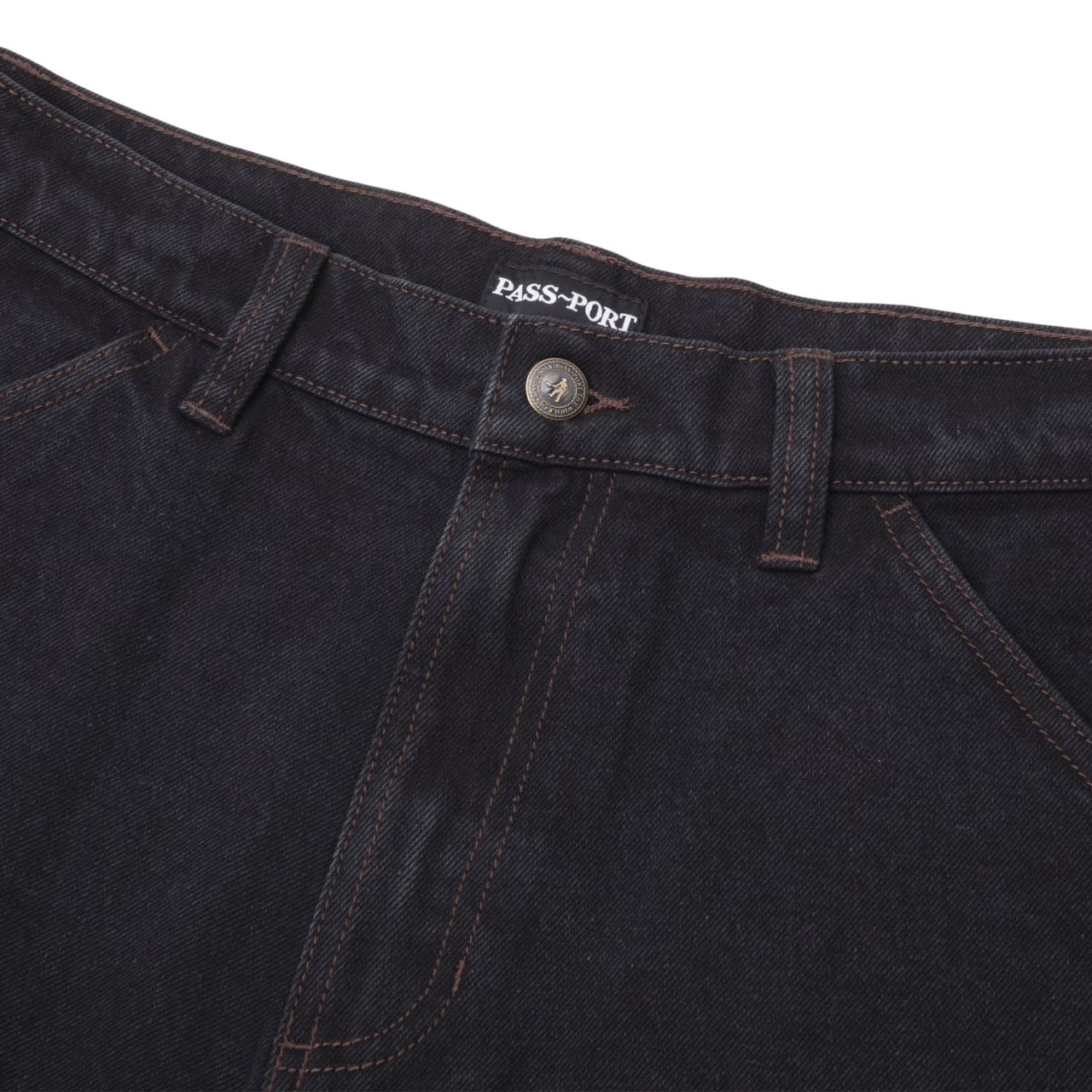 Workers Club Short en Denim - Noir Délavé/Couture Marron