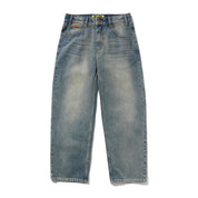 Relaxed Denim Jeans - Distressed Mid Blue