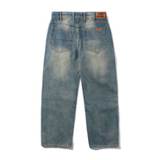 Relaxed Denim Jeans - Distressed Mid Blue