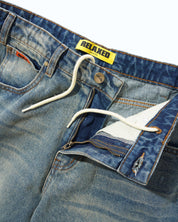 Relaxed Denim Jeans - Distressed Mid Blue