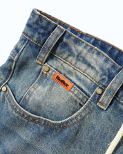 Relaxed Denim Jeans - Distressed Mid Blue