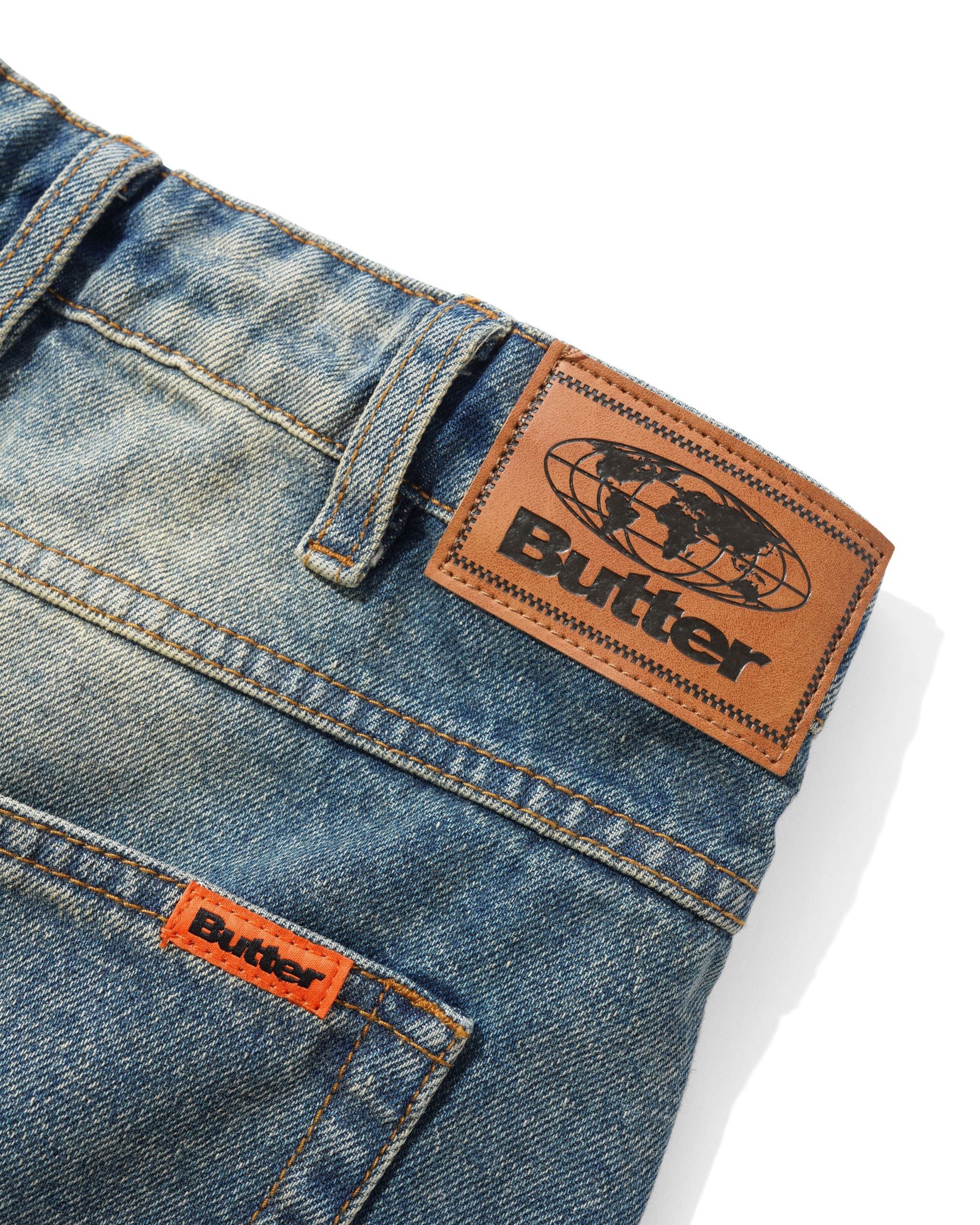 Relaxed Denim Jeans - Distressed Mid Blue