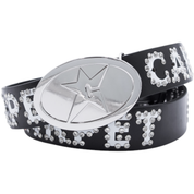 Rhinestone Leather Belt - Black