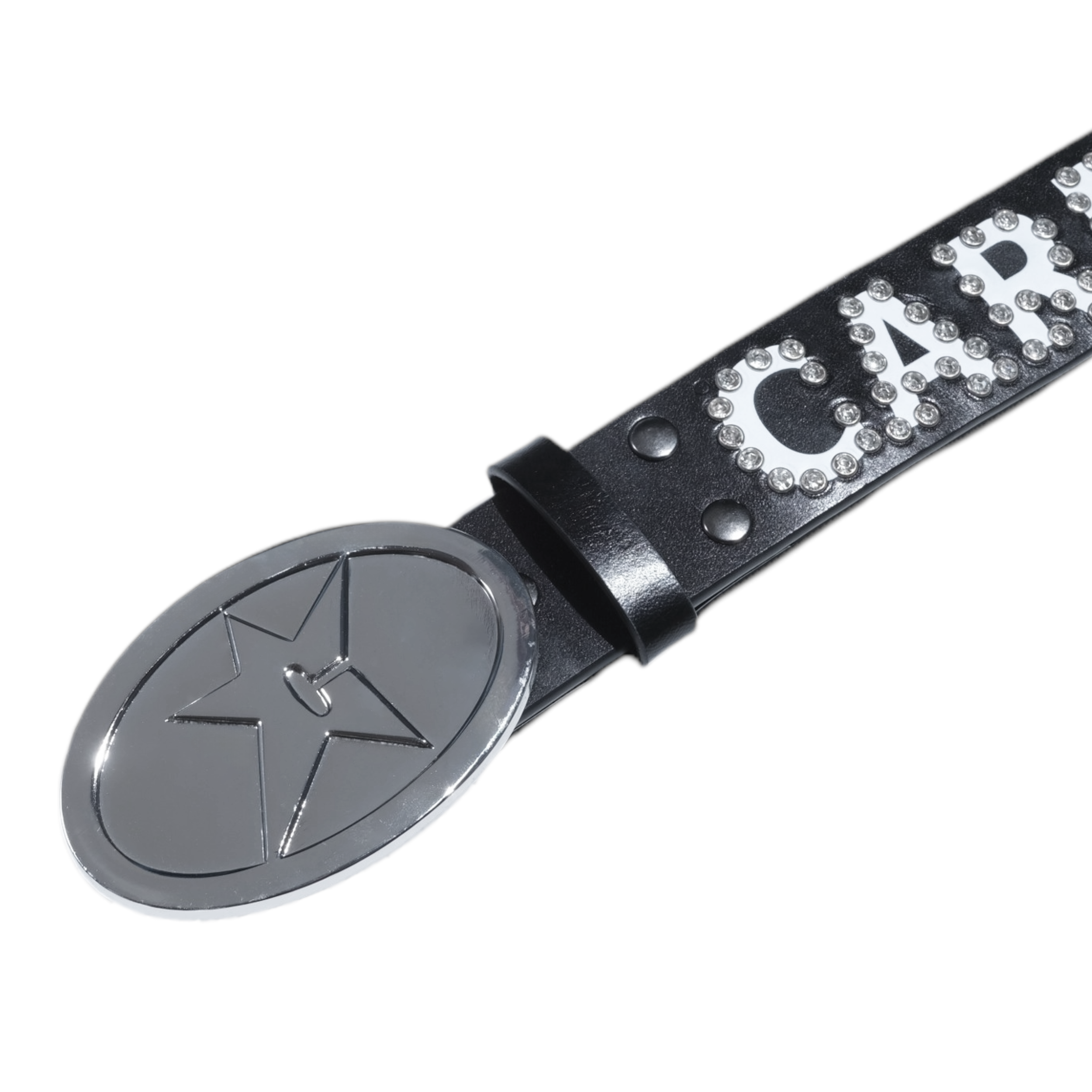 Rhinestone Leather Belt - Black