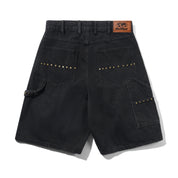 Rivet Denim Shorts - Washed Black