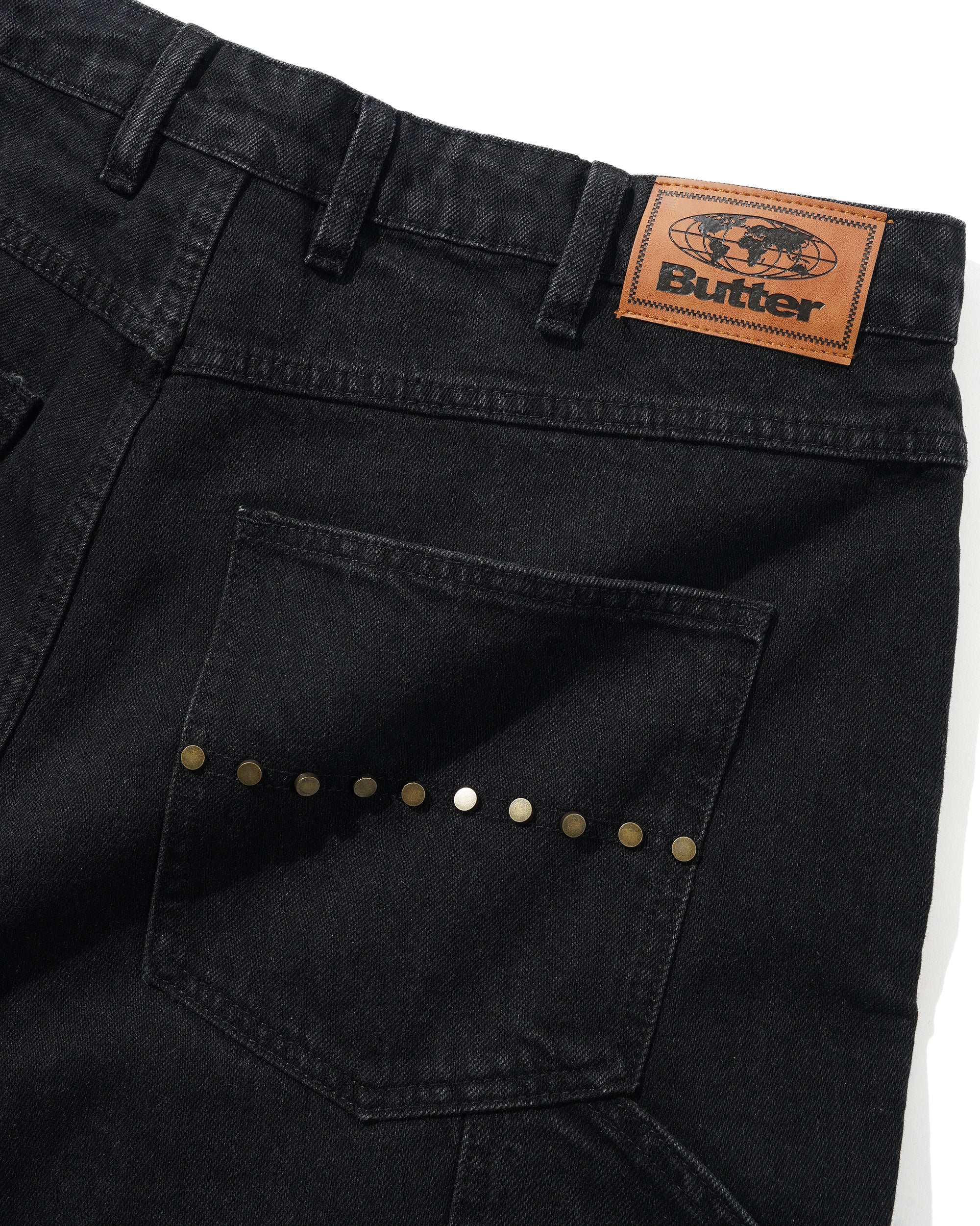 Rivet Denim Shorts - Washed Black