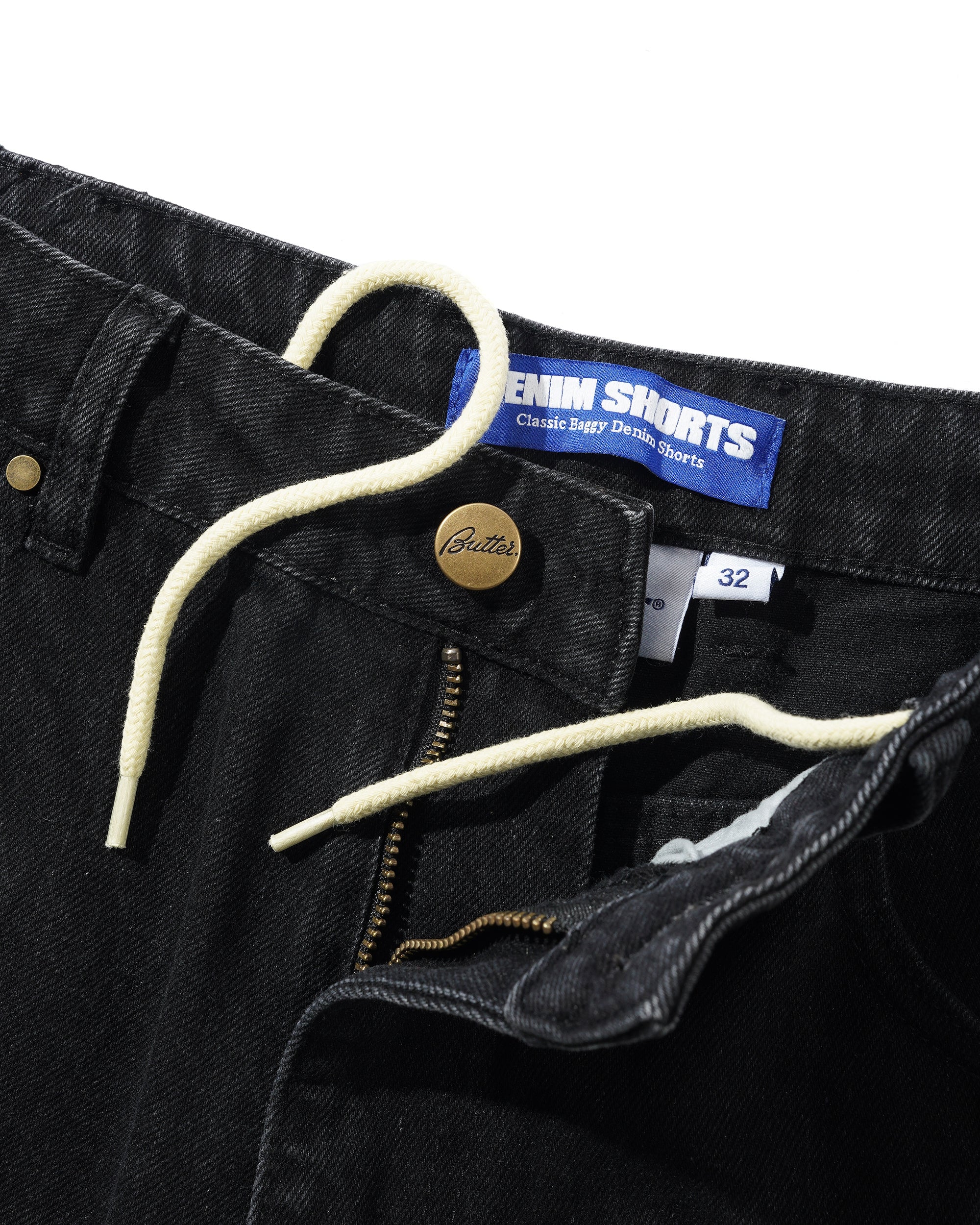 Rivet Denim Shorts - Washed Black