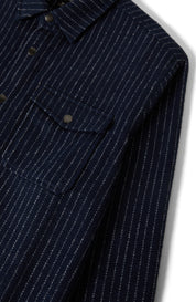 Selden Soft Brushed Flannel - Mood Indigo Pinestripe
