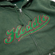 Studded Intarsia Script Sweat à Capuche Zippé - Vert Délavé