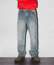 Relaxed Denim Jeans - Distressed Mid Blue
