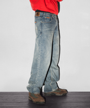Relaxed Denim Jeans - Distressed Mid Blue