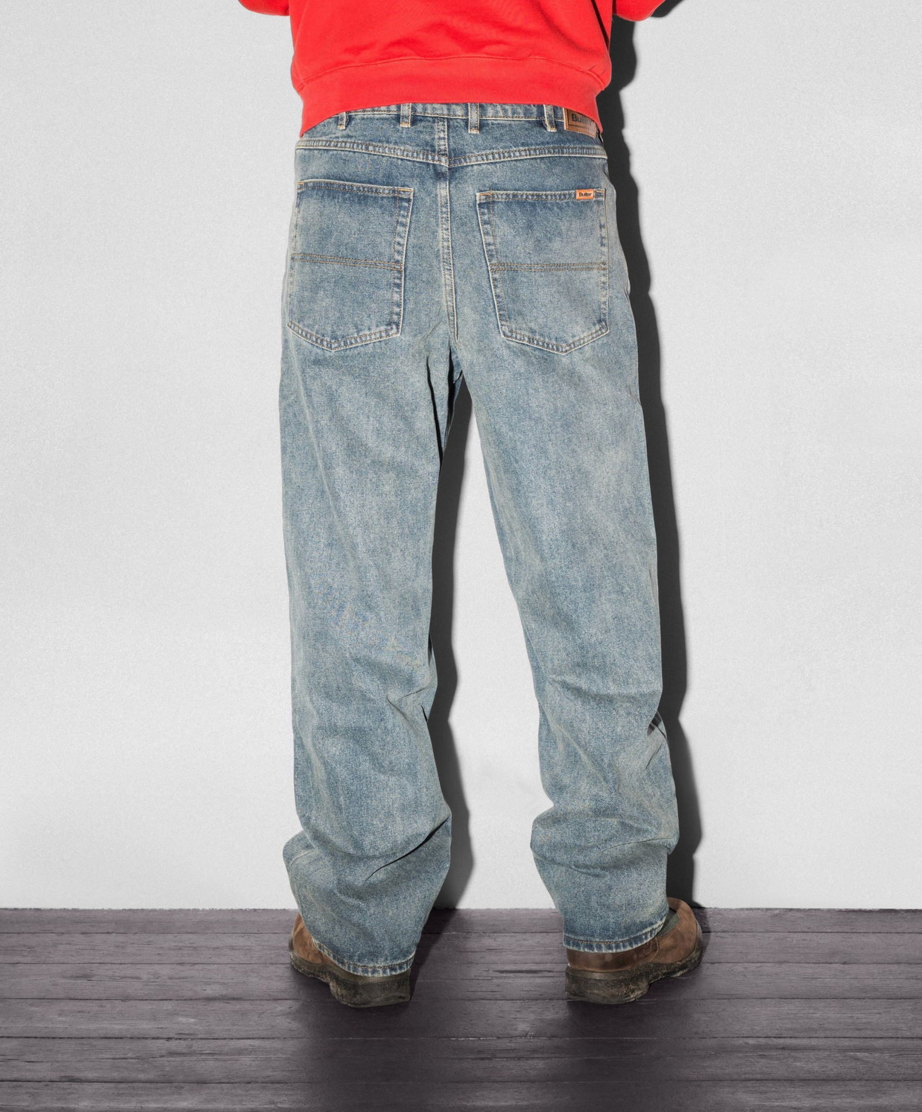 Relaxed Denim Jeans - Distressed Mid Blue