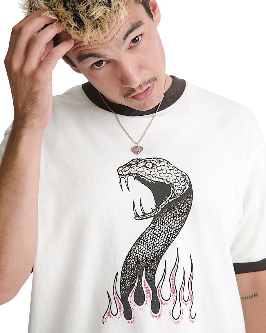 Skate Mike G Snake Flame Ringer T-Shirt - Marshmallow White