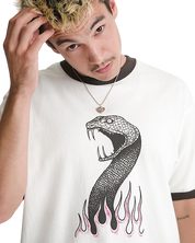 Skate Mike G Snake Flame Ringer T-Shirt - Marshmallow White