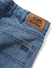 Straight Leg Denim Jeans - Distressed Indigo