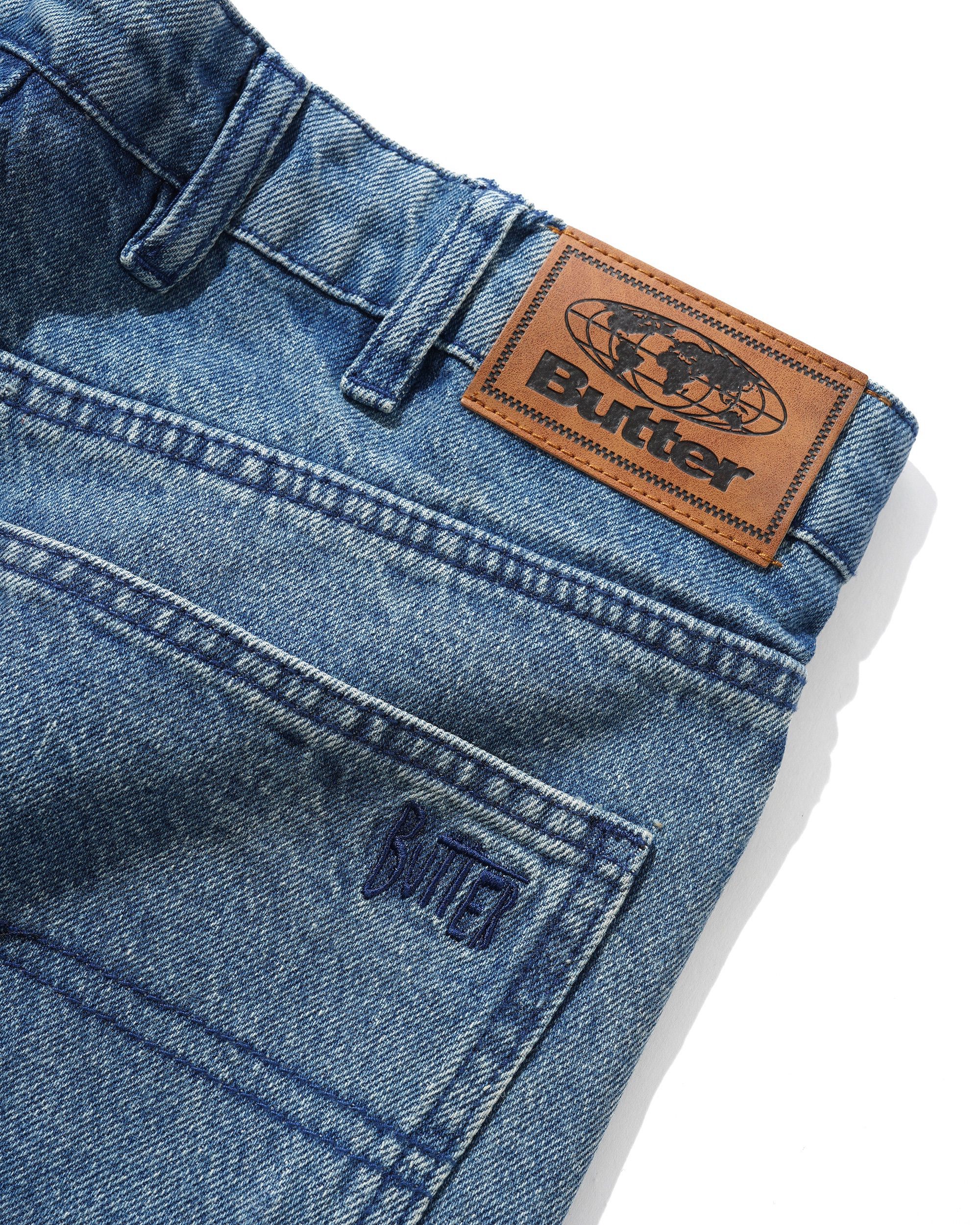 Straight Leg Denim Jeans - Distressed Indigo