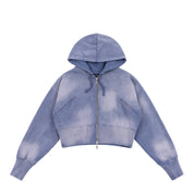 Sweat à capuche court zippé - Lavande délavée