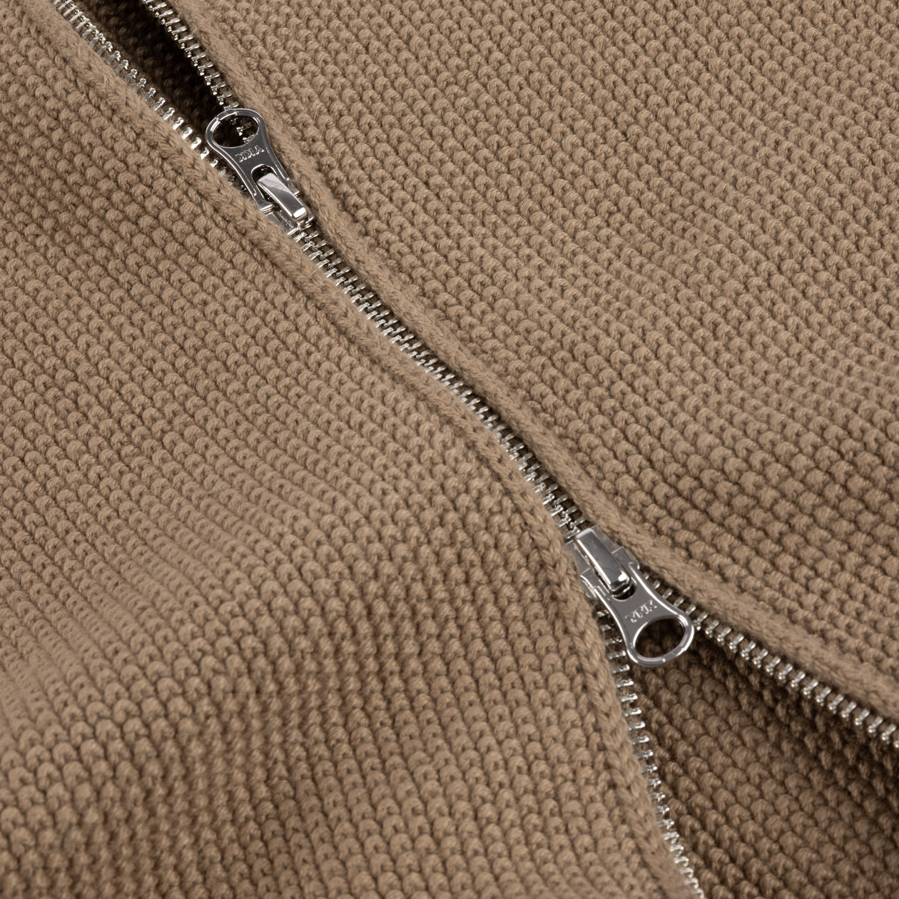 Knitted Pique Zip Sweater - Camel