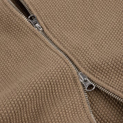 Knitted Pique Zip Sweater - Camel